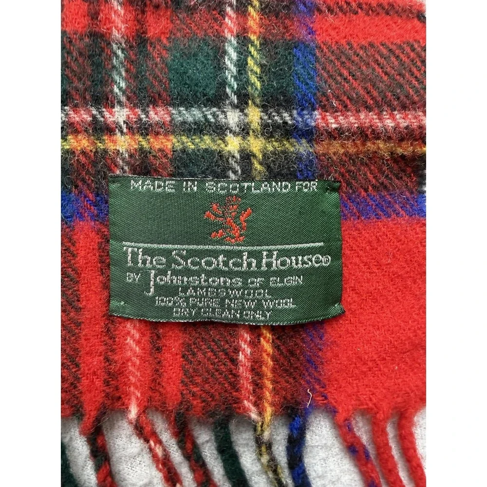 The Scotch House Johnstons Lambswool Tartan Scarf Red Plaid Made Scotland Fringe